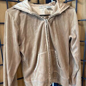 St. John’s Bay Velour Zip Hoodie Petite Medium Beige Tan
